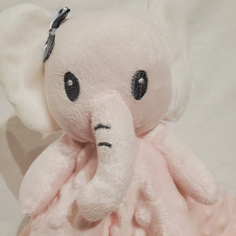 SL Home Pink Minky Dot Elephant Baby Plush Lovey Security Blanket Gray Bow‎